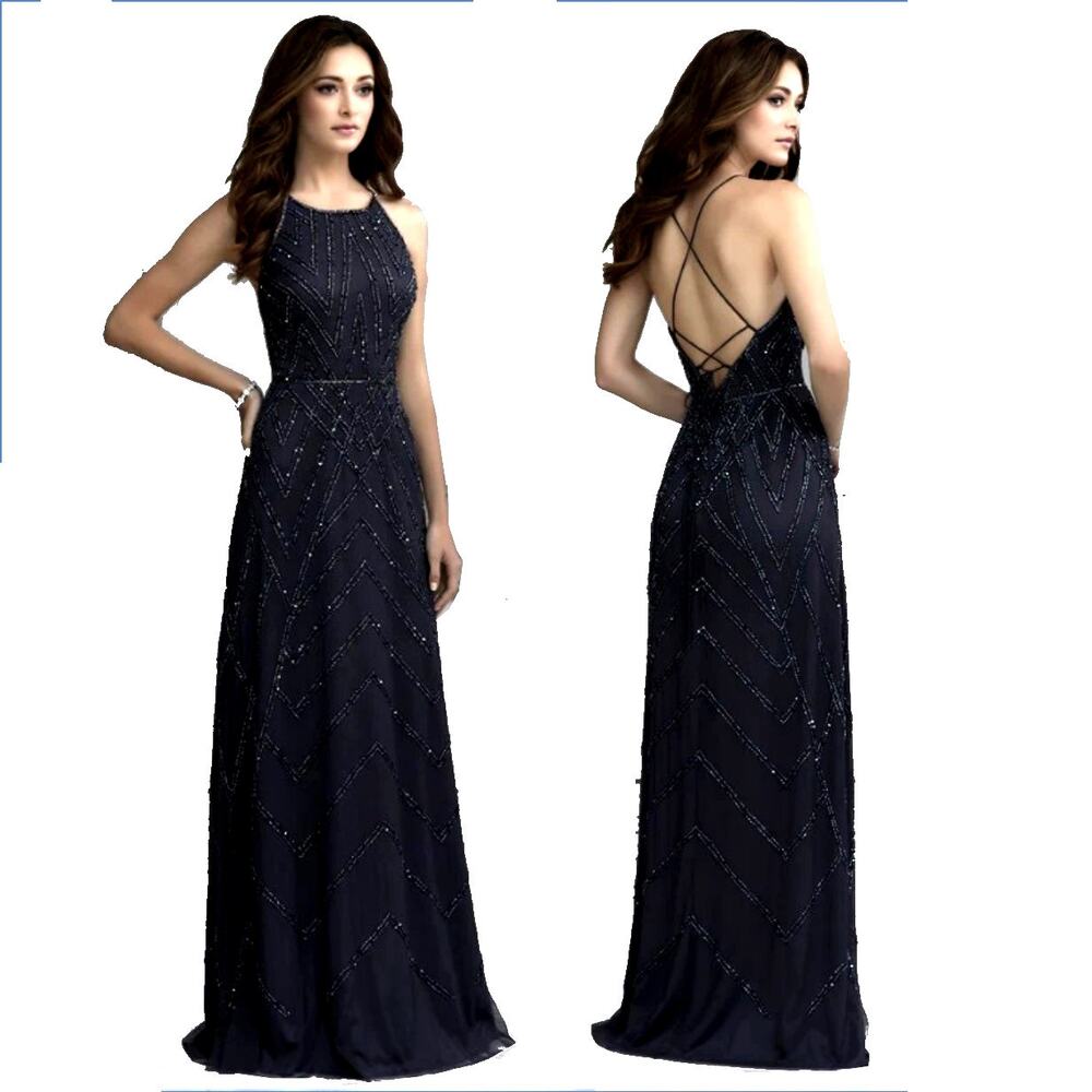 Adrianna Papell Platinum Bridesmaid Dress Style 40117 Navy 4